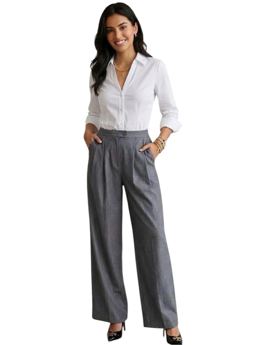 NWT Wild Fable Womens High Waist Wide-Leg Pleated Pants - Gray Size: Small